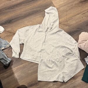 Light Gray Hooded Sweatshirt and Shorts Lounge Set